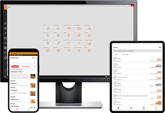 Apresentação de automação comercial em computador, tablet e celular